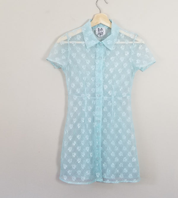 Light Blue Sheer 90's Mini Dress